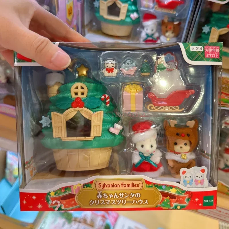 Подлинная аниме-фигурка Sylvanian Families, набор тобогганов для рождественской елки, милые флокированные куклы, украшения, модели, настольные игрушки, рождественские подарки