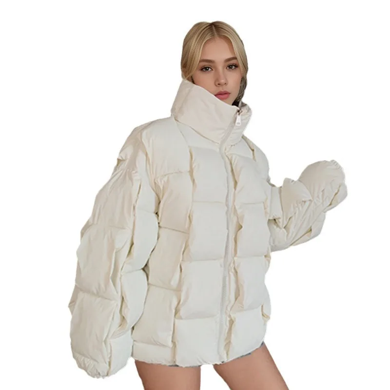 Europeu e americano inverno nova chegada 3d malha moda jaqueta de algodão elegante e na moda unisex para baixo e casaco de algodão