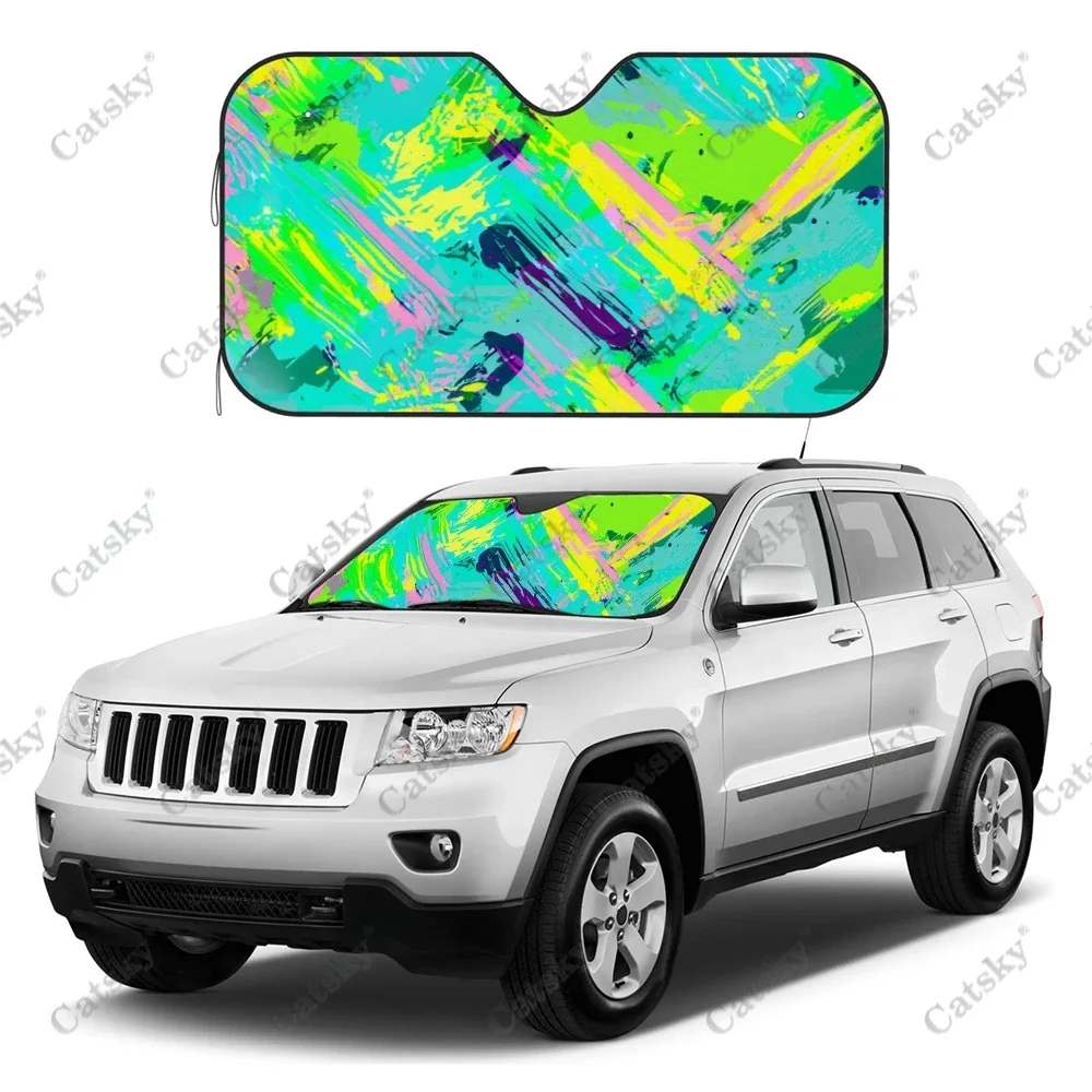 Colored Square Spiral Pattern Car Windshield Sunshade, Front Auto Car Windshield Sun Shade Blocks Uv Rays Sun Visor Protector