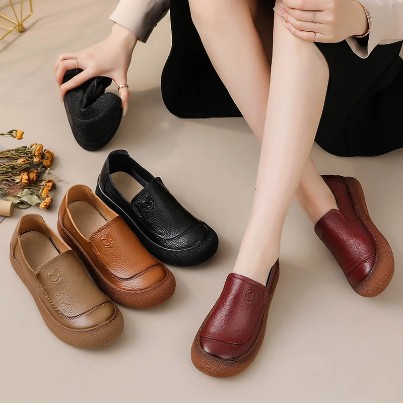 New Real Leather Shoes Women's Luxury Ballet Flats Woman Casual Slip On Driver Shoes Ladies Handmade Moccasins Female Red Loafer view 6