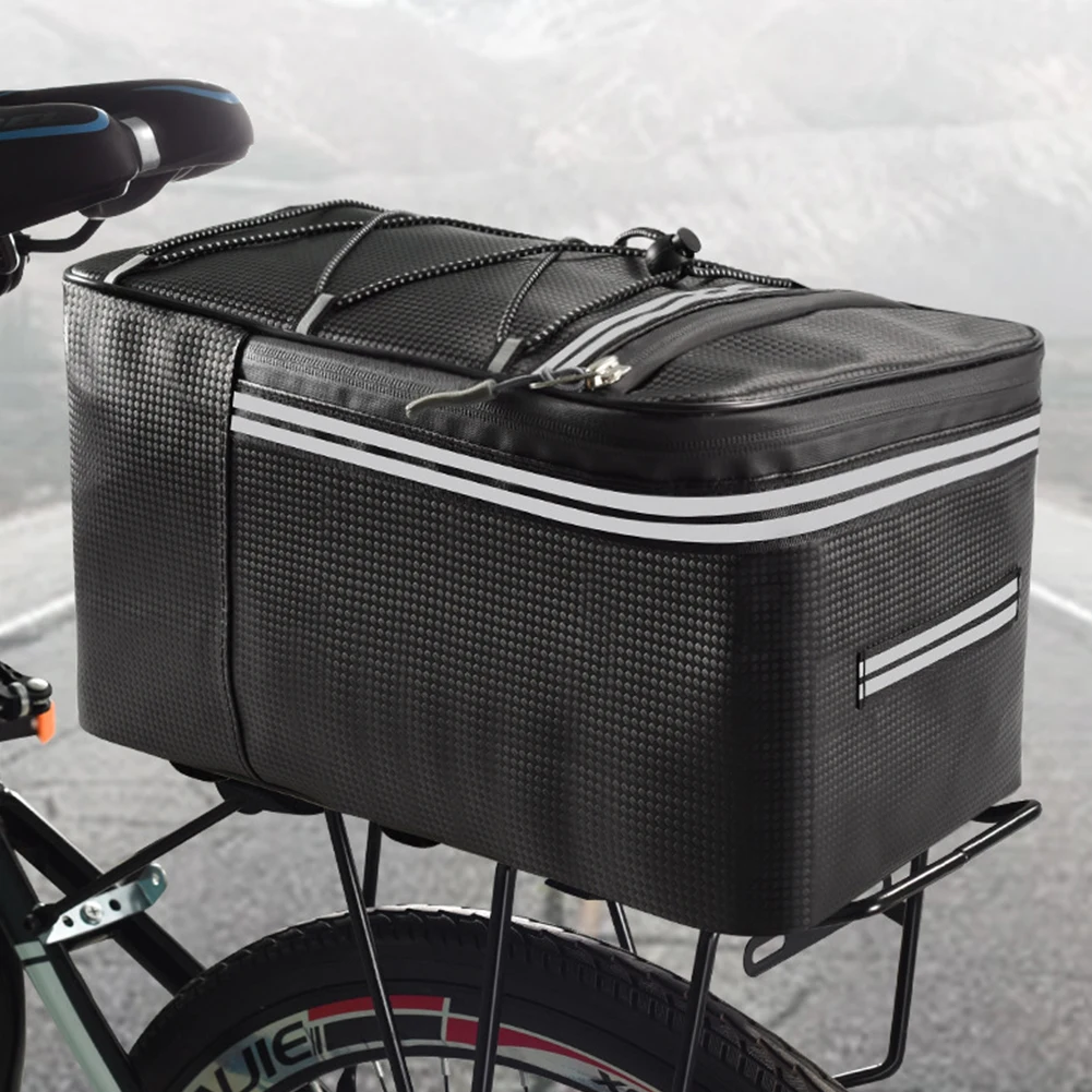 

15L Mountain Bike Tail Bag with Reflective Stripes&Zipper Bicycle Rear Rack Storage Luggage PU Elastic Strap for Outdoor Travel