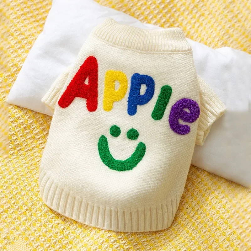 Happy Colourful Alphabet Pet Dog Sweater Autumn and Winter Warm Knit Teddy Soft Pullover Small and Medium Dog Pet Clothes