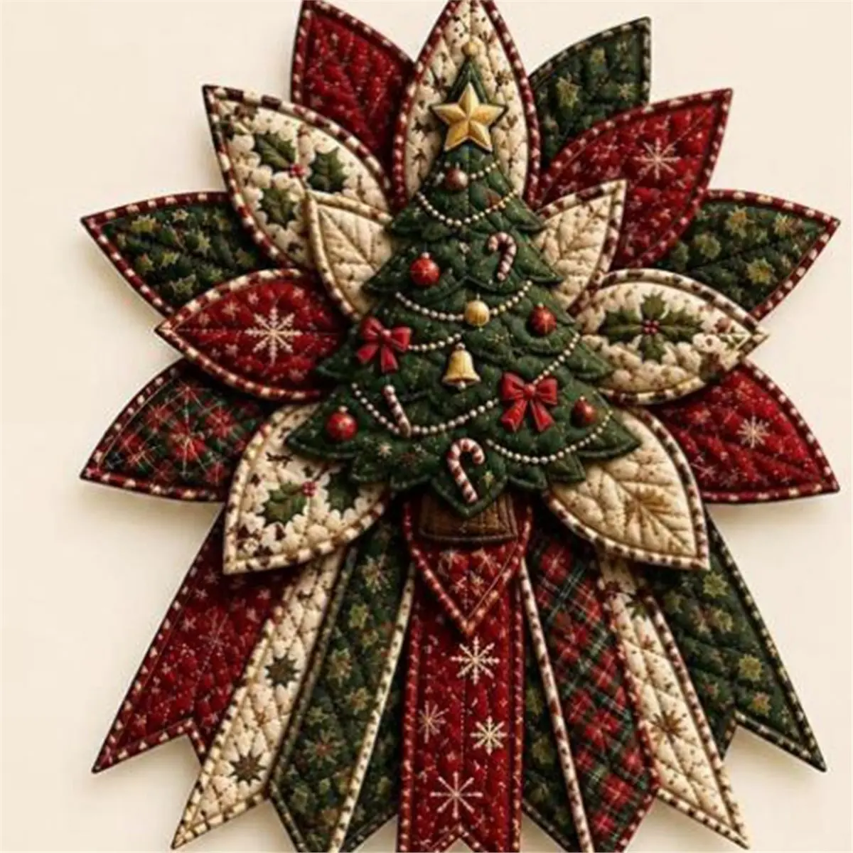 Festive Quilted Christmas Door Hanging DIY Sewing Kit for Beginners, Large Patchwork Fabric Craft Set