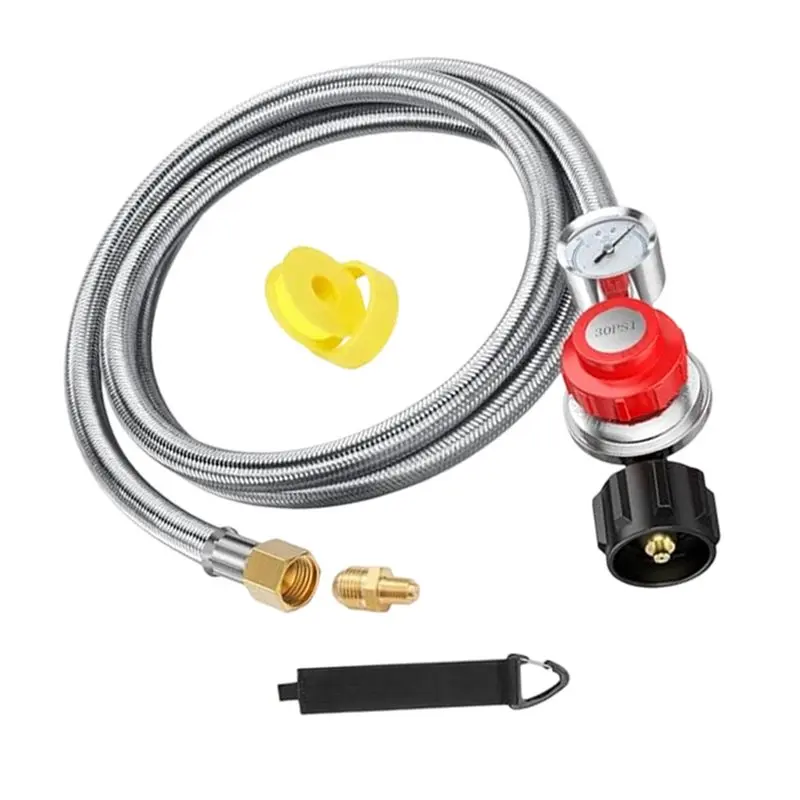 ABLJ Propane Regulator High-Pressure Adjustment 5-Foot Combination Set With Gauge For BBQ Grill