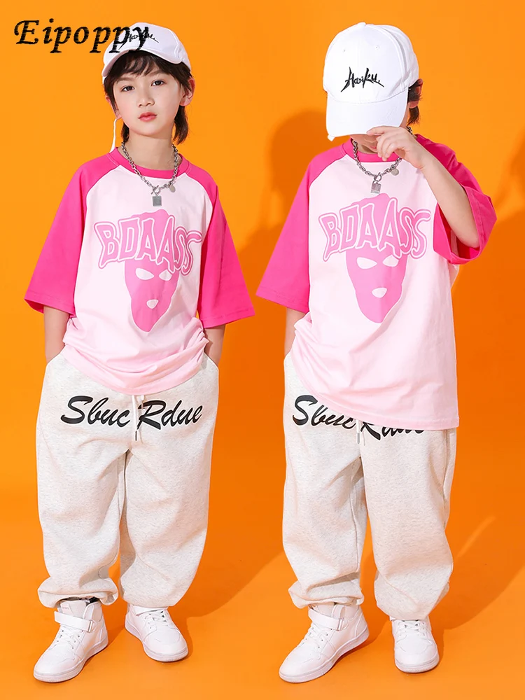 زي أطفال مقلي بأكمام قصيرة ، ملابس هيب هوب عصرية ، ملابس أنيقة للأولاد