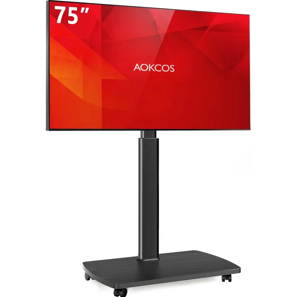 

Портативная подставка для телевизора с колесами для телевизоров диаметром 43–75 дюймов, регулируемая высота и поворотное крепление наклона для различных помещений.