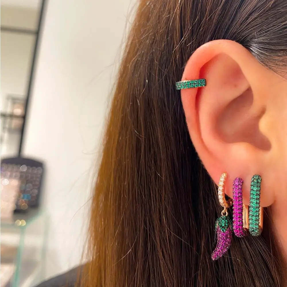 High Quality Fashion Women Jewelry 2025 Summer New Micro Pave White Green Red Cz Pepper Chilli Charm Dangle Earring