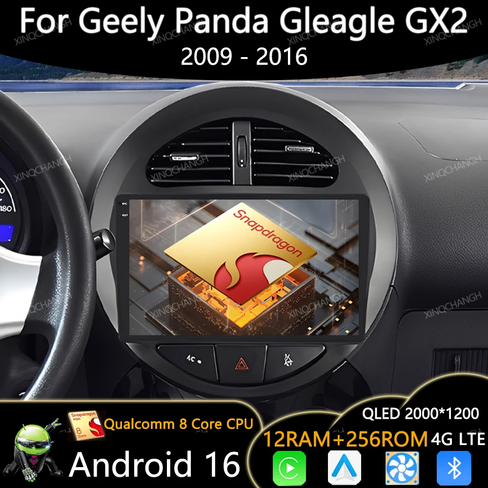 Android 16 Car Radio For Geely Panda Gleagle GX2 LC Kandi 2009 - 2016 Multimedia Stereo Video Player GPS 4G WIFI Carplay Auto BT