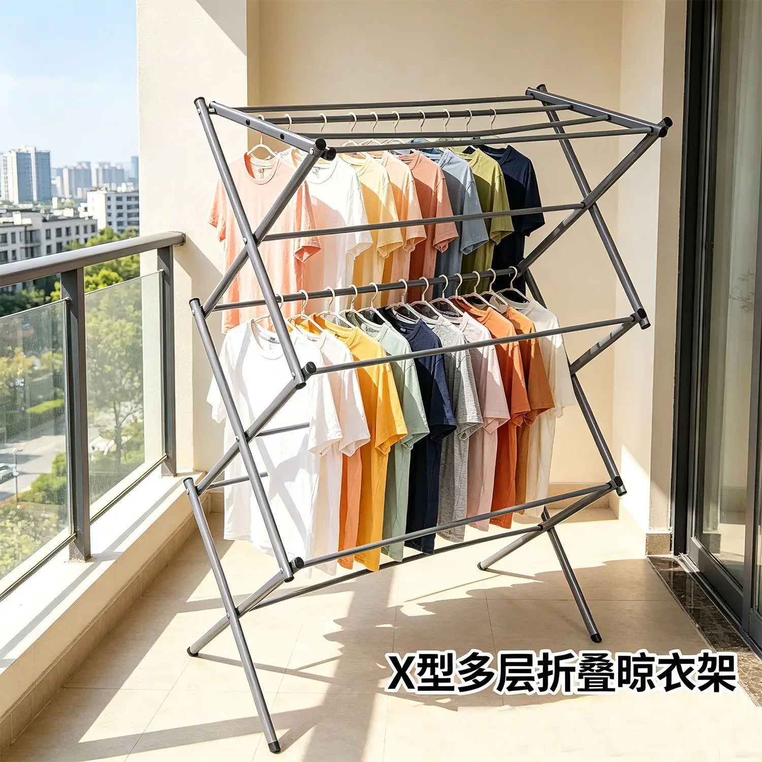 X-Shaped Multi-Layer Foldable Drying Rack, Space-Saving Collapsible Laundry Dryer Stand, Heavy Duty Metal Clothes Hanger Rack