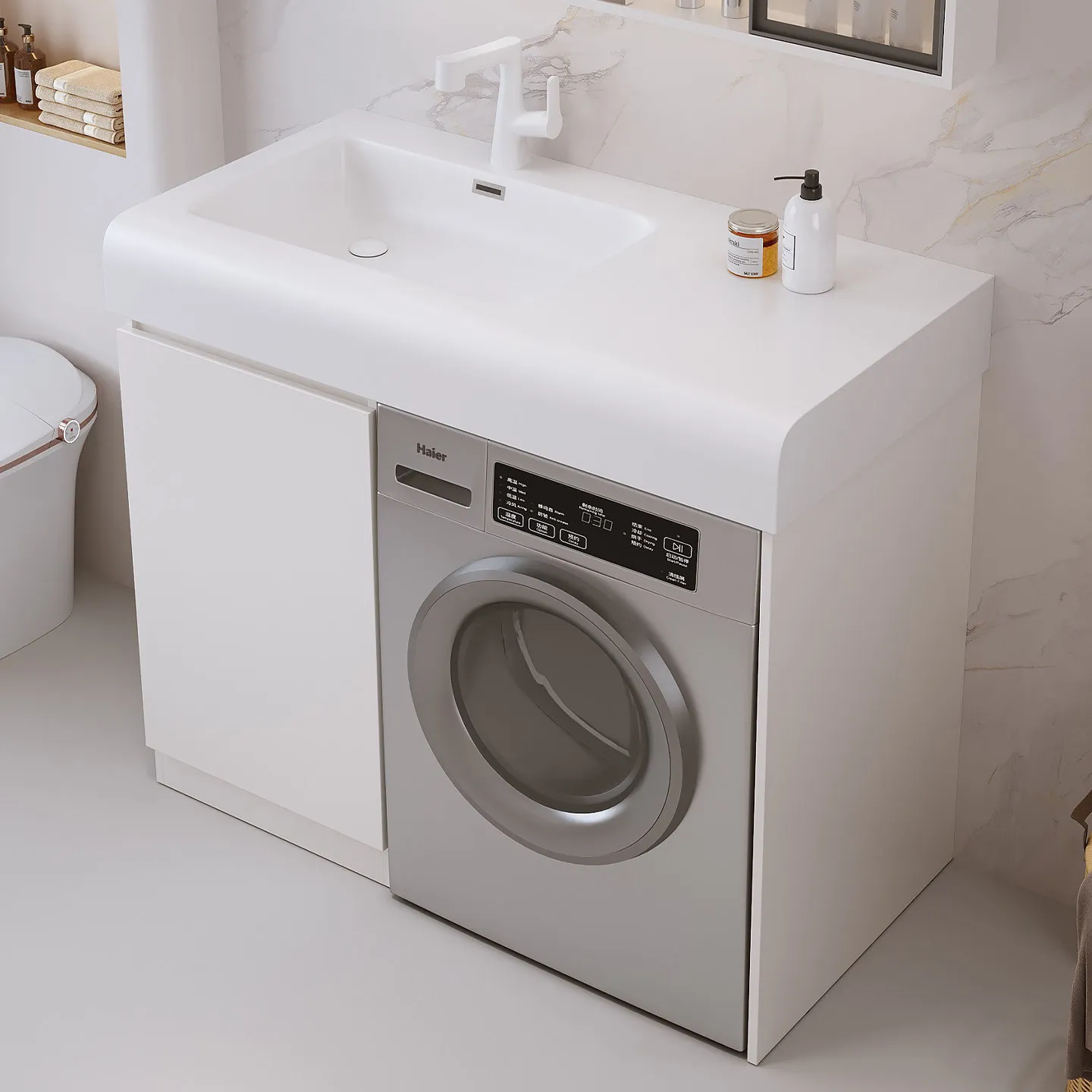 Honeycomb aluminum balcony washing machine integrated cabinet combination smart mirror upper basin wash