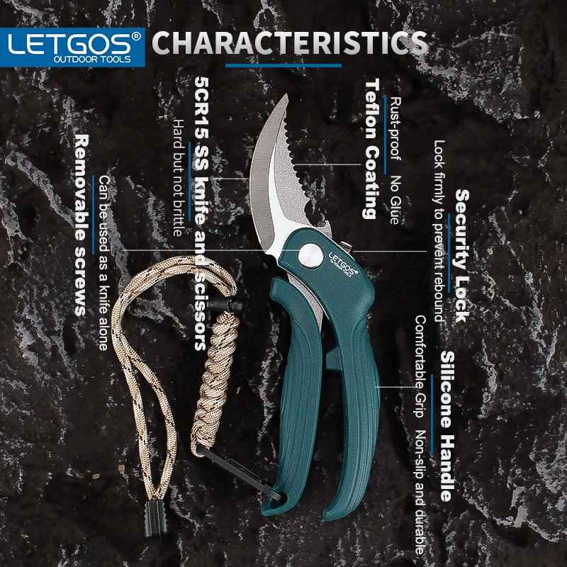 LETGOS Multi-functional Tactical Scissors Partition Detachable Outdoor survival Fishing companion tools automatic rebound shear