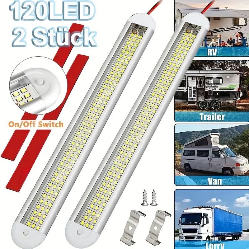 2PCS High Brightness Car Interior Light 120LEDs 12V 24V Car Reading Lamp With Swicth for Van Lorry Truck RV Camper Dome Light