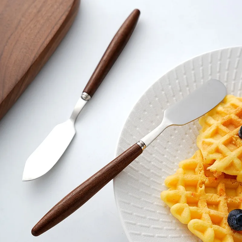 2026 Hot walnut wood handle 304 stainless steel butter knife, creative cream cheese knife, butter and jam spreading knife