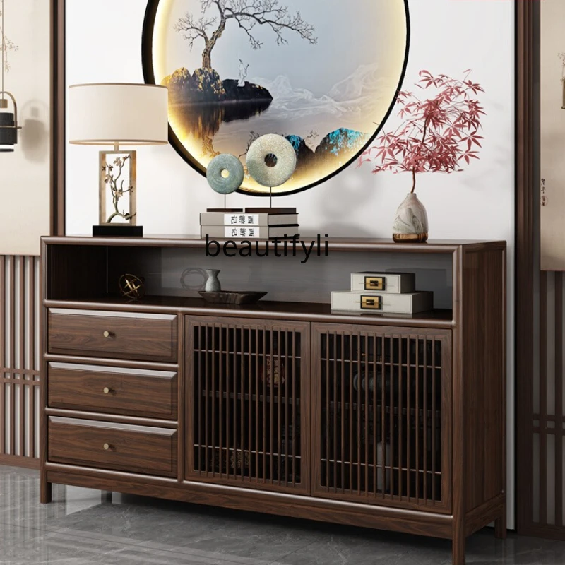 

New Chinese side cabinet, ebony wood against the wall, Zen tea cabinet, solid wood entrance cabinet