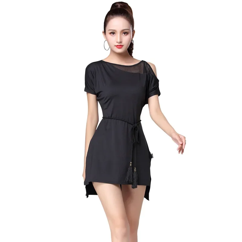 

Black Latin Dance New Fashion 2025 Women Dance Costume Set Dress Salsa Samba Short Sleeves Lace Women Latin Dance Dresses M-XXXL