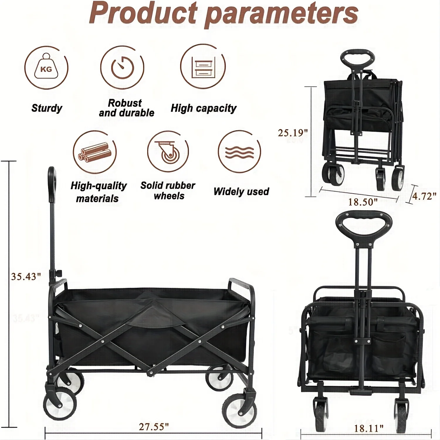 Carrinho de van ao ar livre dobrável resistente, van dobrável com design dobrável mínimo, carrinho de compras portátil multiuso