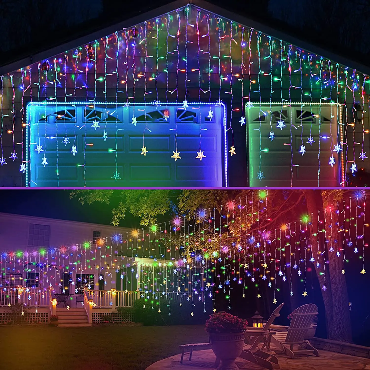 Kerstverlichting Star Led Icicle Lights Outdoor 20m 864 LEDs 220V EU / US Plug Kerstversiering 2024 Slingers Gordijn Fairy Lights Nieuwjaar 2024 Decor, Festoen Led Light, Home Decor