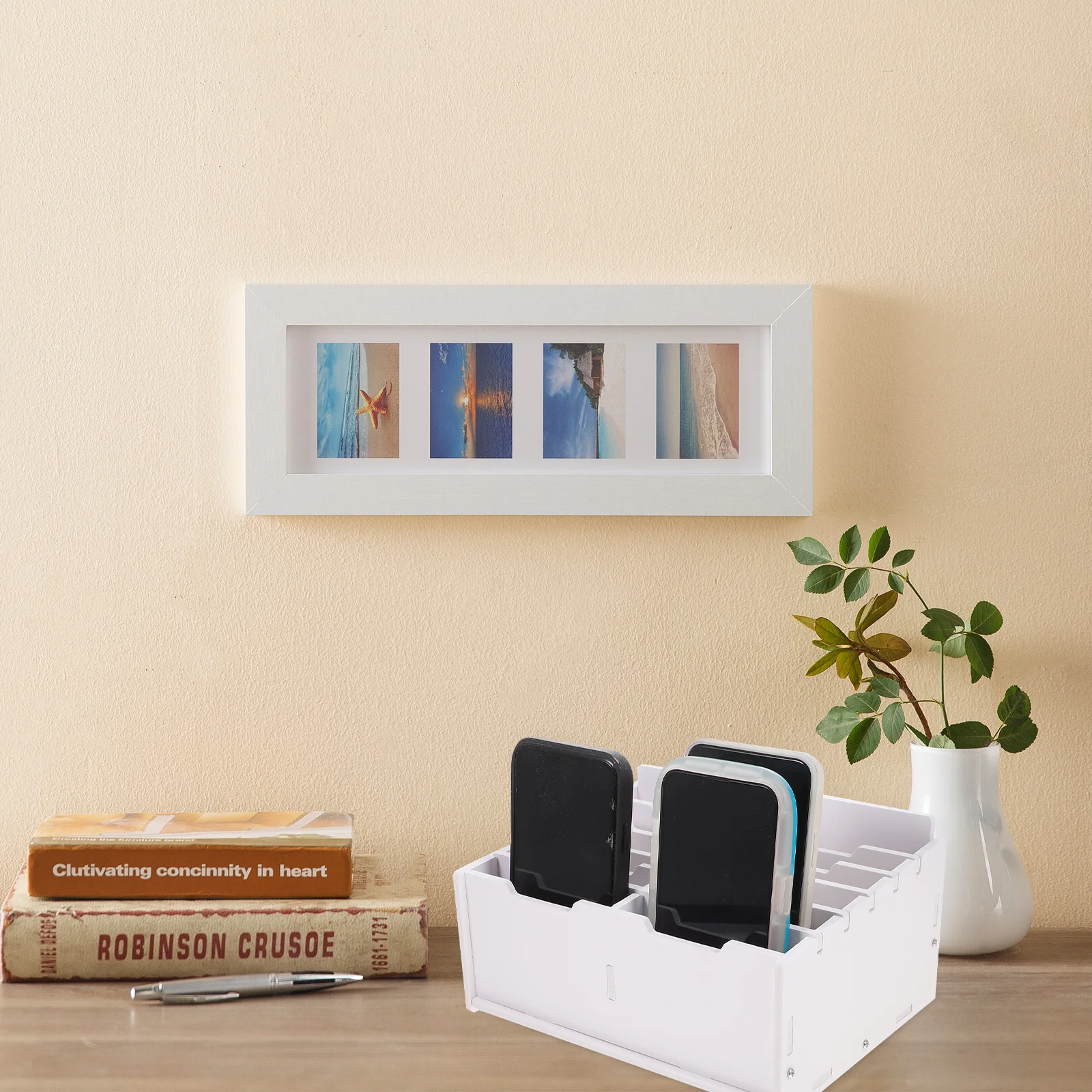 

12-Grid Multi Compartment Organizer Box for Desktop Storage Cell Phone Holder Classroom Meeting Room Office Repair Shop Wooden