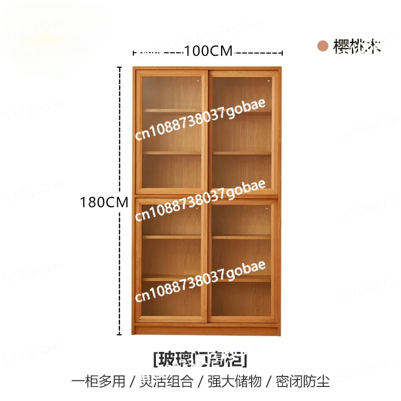 ZK furniture all solid wood bookcase rattan storage living room glass door free combination lattice cabinet