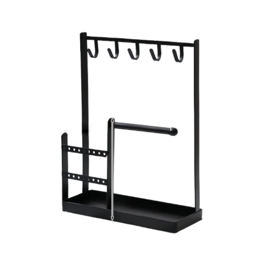 

Metal Jewelry Display Rack Hanging Hook Multifunctional Earrings Display Stand with Tray Dish Desktop Organizer