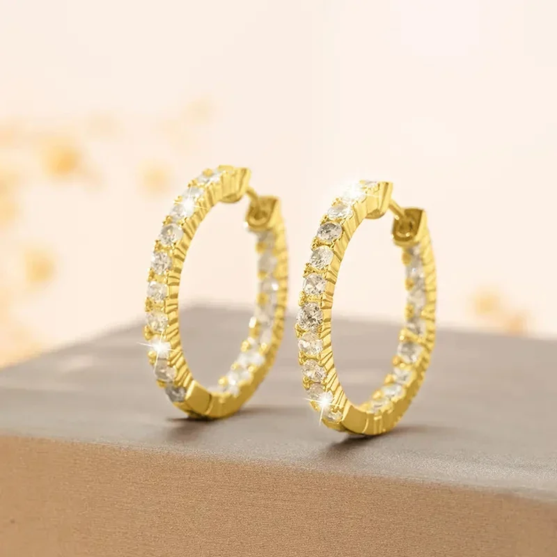Huitan Simple Luxury Circle Earrings for Women Full with Cubic Zirconia Daily Wear Elegant Female Hoop Earrings Fashion Jewelry