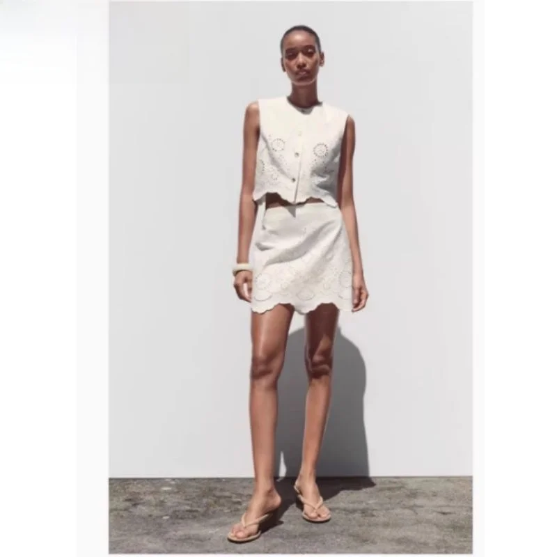 

Новинка лета 2025, женский жилет-майка с вышивкой, юбка KISS Commute Sle Slim Fit No Sve round Ne ort