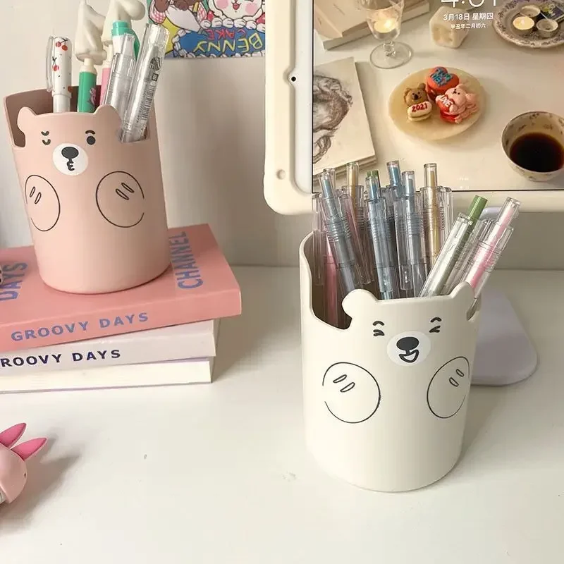 Multifunctional Pen Holder Kawaii Cartoon Bear Makeup Brush Holder Lovely Fashion Phone Holder Student Stationery Pen Organizer