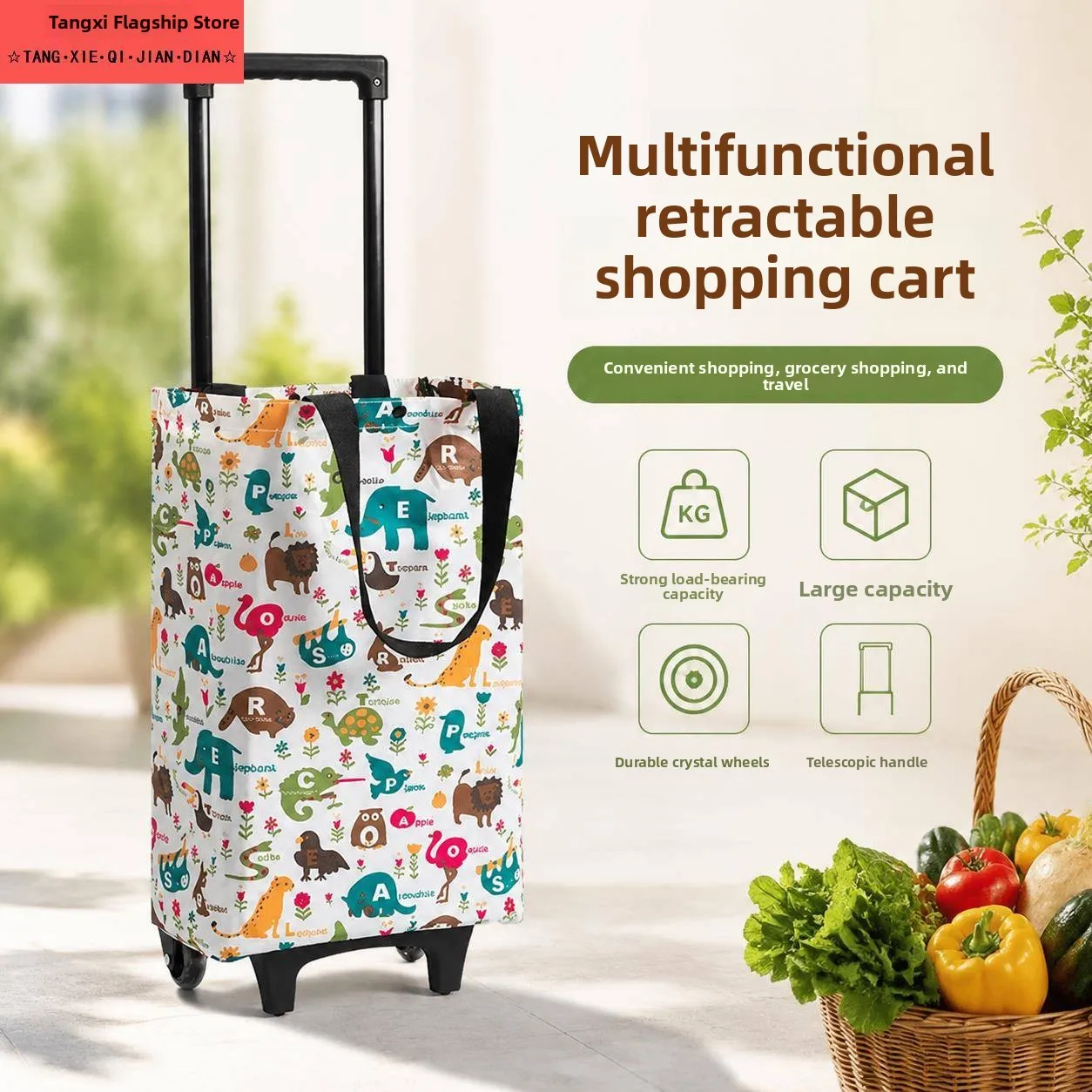 thickened-pull-rod-shopping-cart-portable-hand-pull-vegetable-buying-car-home-storage-tool-foldable-stainless-steel-wheel