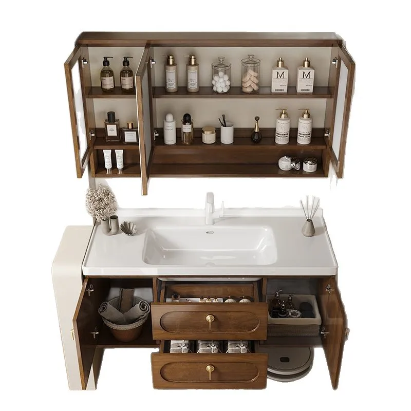 

New Chinese style, oak, bathroom cabinet, feng shui mirror, combination, toilet, ceramic, one