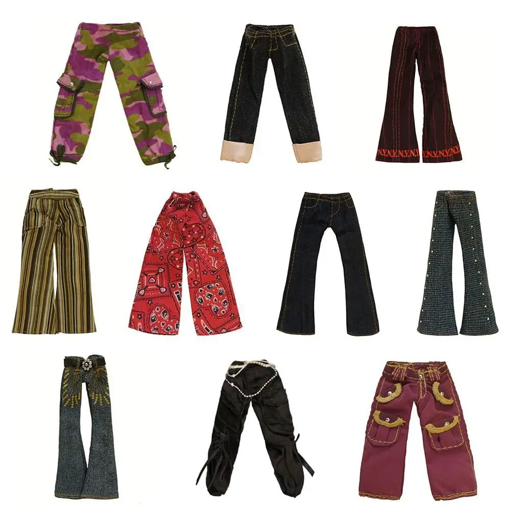 Fashion Floral Jeans Leather Pants Doll Clothes For OB22 Doll Trousers Casual Wears DIY Dolls Clothes Accessories Kids Toys