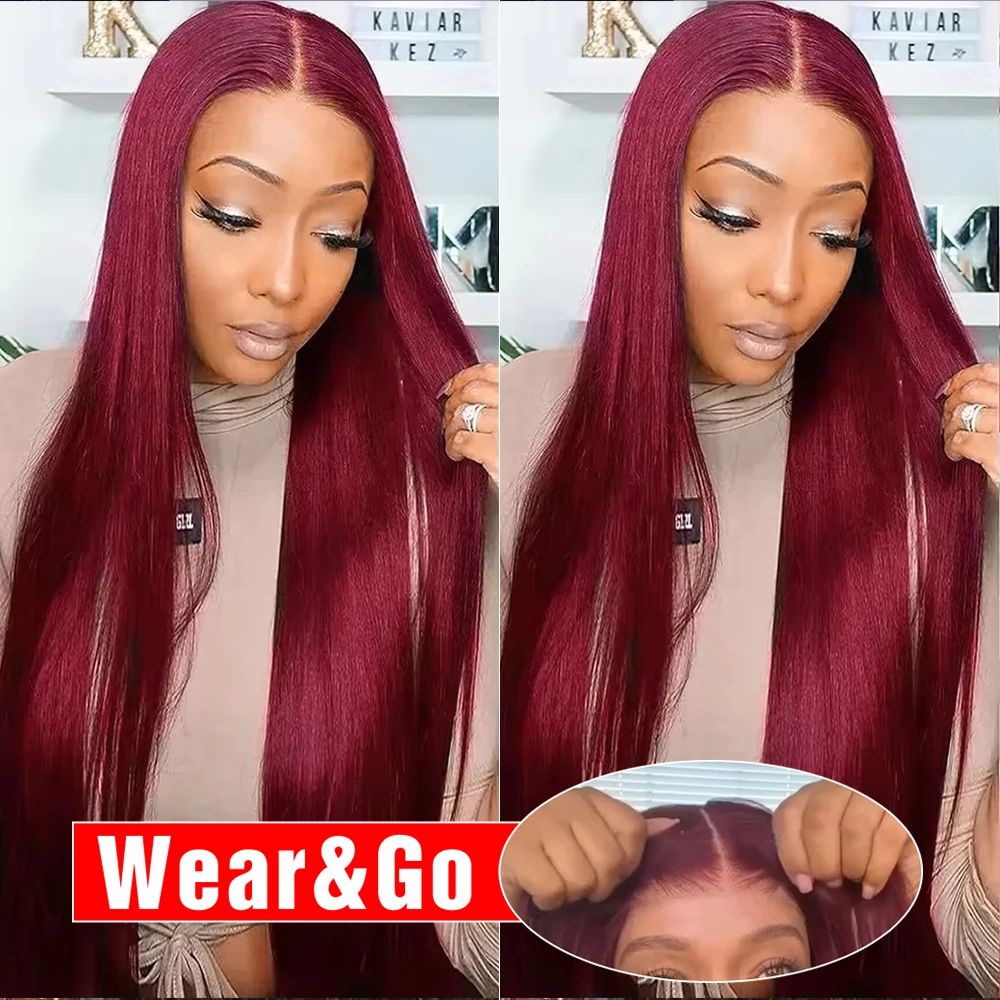 Burgundy Glueless Wigs Human Hair Ready To Wear Preplucked Straight 99J Red Color 13x6 HD Lace Frontal Wig Human Hair For Women