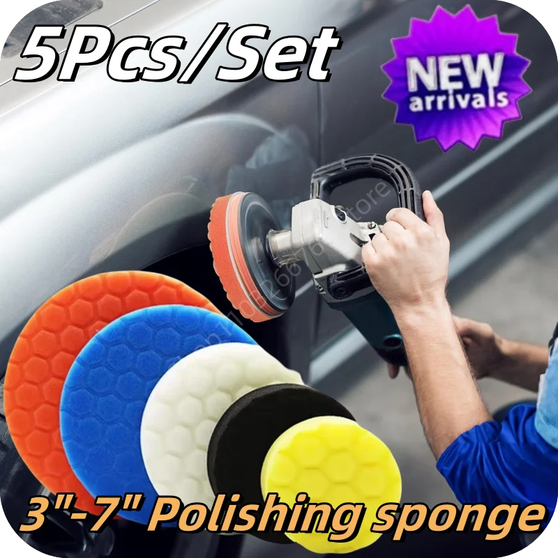 

5Pcs Car Polishing Pad Kit 3/4/5/6/7 Inch Self-Adhesive Sponge Polisher Clean Waxing Tool Auto Beauty Polishing Cleaning Kit