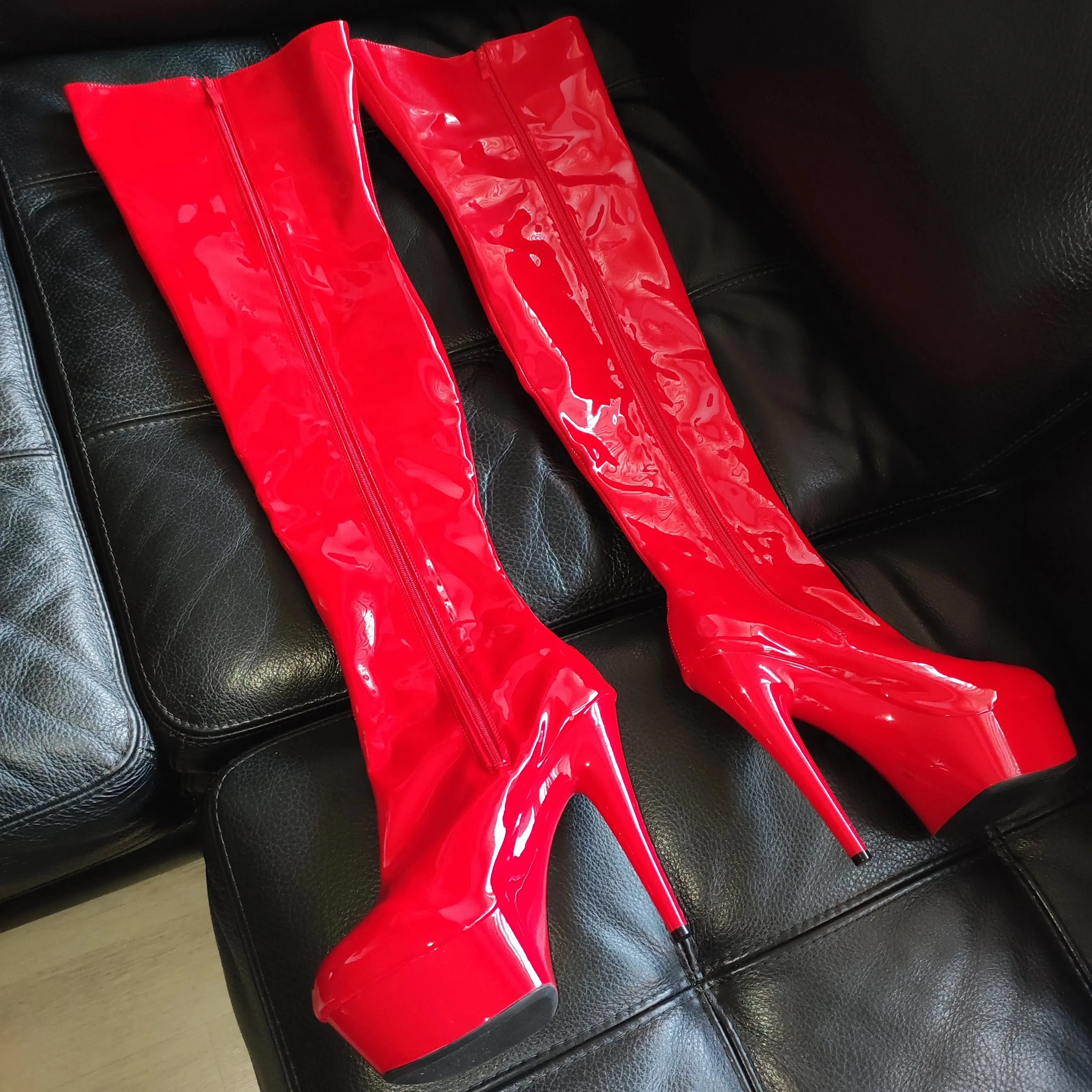 

6 inch thigh high boots 15cm high-heeled shoes motorcycle platform round toe steel pipe dance plus size dance shoes