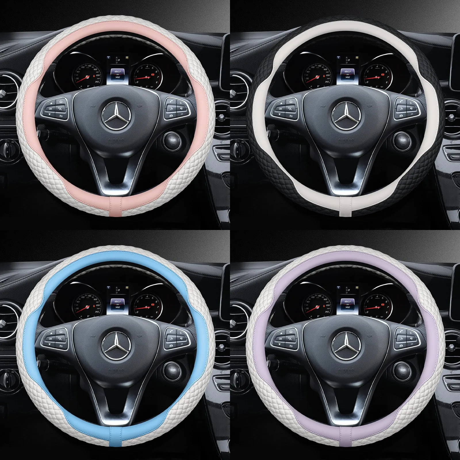 

2025 New Diamond Curve Ice Bean Steering Wheel Cover Summer Breathable Car Sweat-Absorbing
