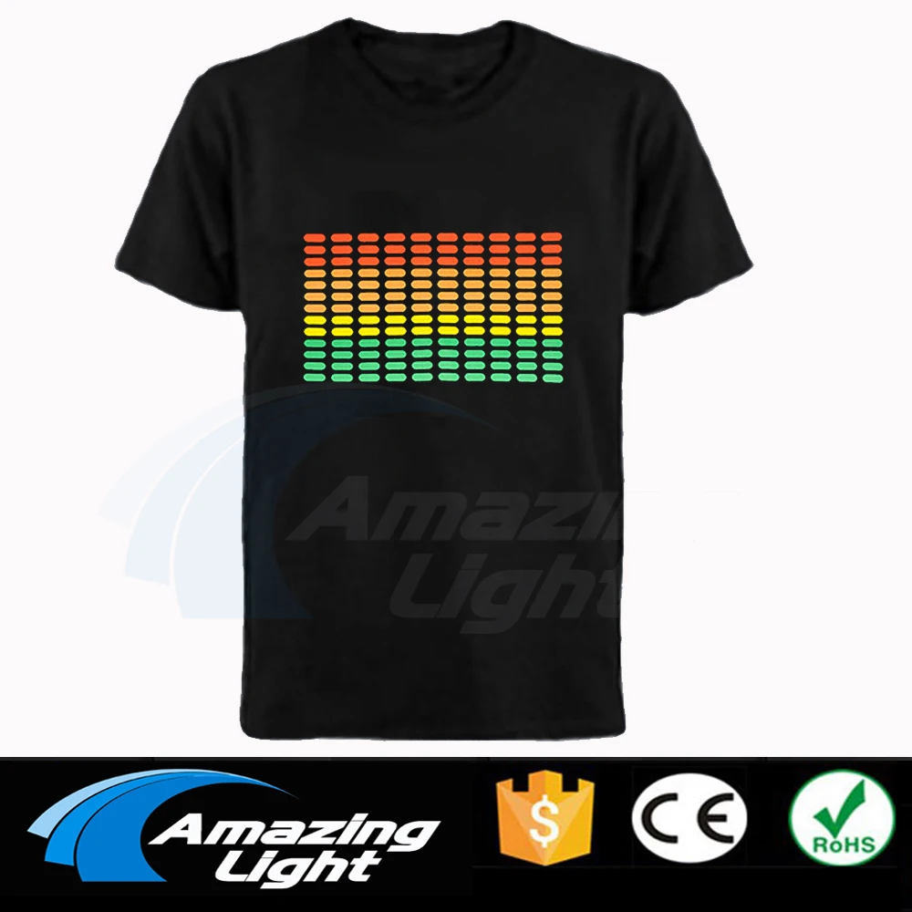 Camiseta Popular com Equalizador Ativado por Som e Luzes Piscantes, Ativada por Música, para Homens e Mulheres