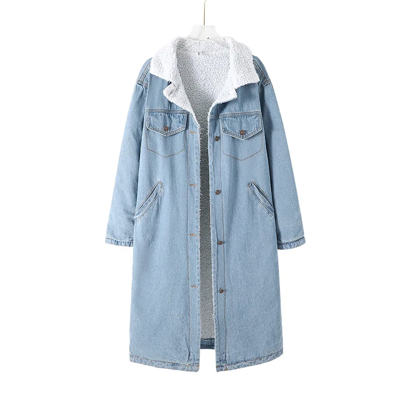 

2025 Mens Fleece Denim Jacket Men Winter Long Denim Coat Man Light Blue Retro Jacket Male Classic Thick Wool Liner Outerwear