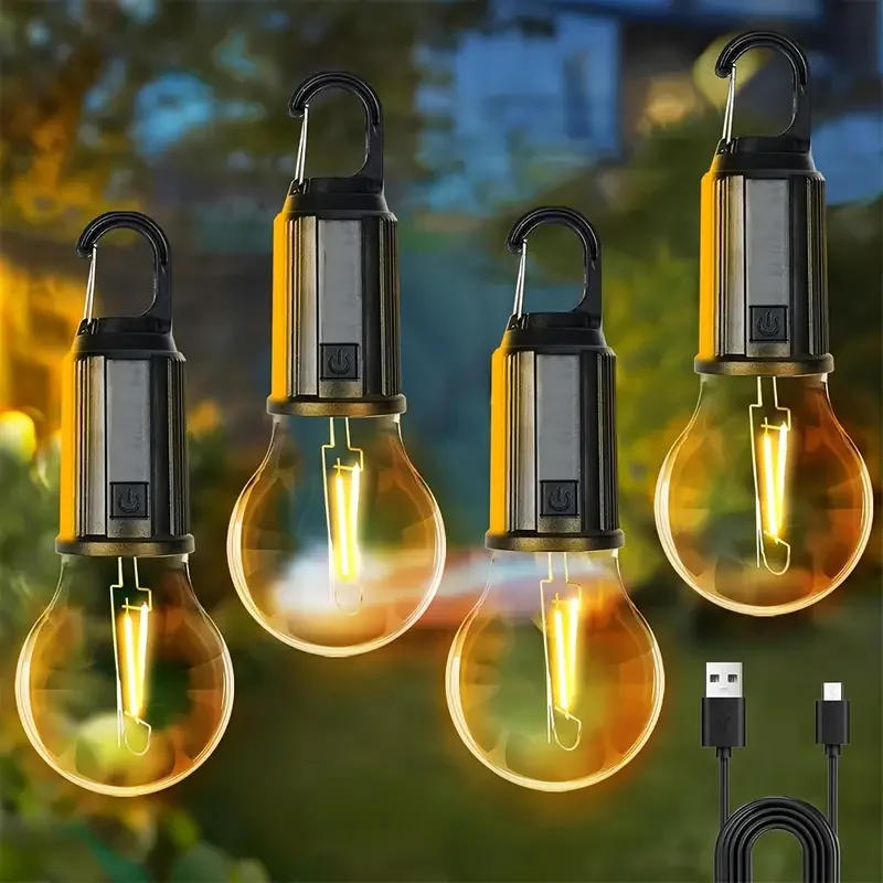 

1/2/4 Solar Light Bulbs Warm Light Portable Light with Three Levels of Brightness Adjustment Camping Atmosphere Tent Light