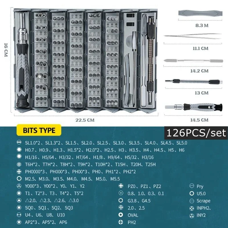 

126 in 1 Precision Screwdriver Set Strong Magnetic Tool Set Metric Socket Maintenance Tools For Cell Phone Tablet Computer Watch