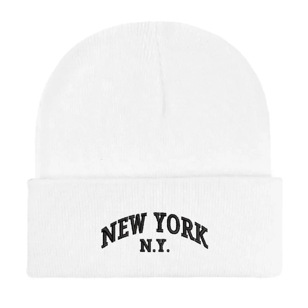 

Embroidery Design NEW YORK NY Beanies Knitted Hats Custom Text Winter Thick Caps Men Women Caps Warmer Bonnet Hat