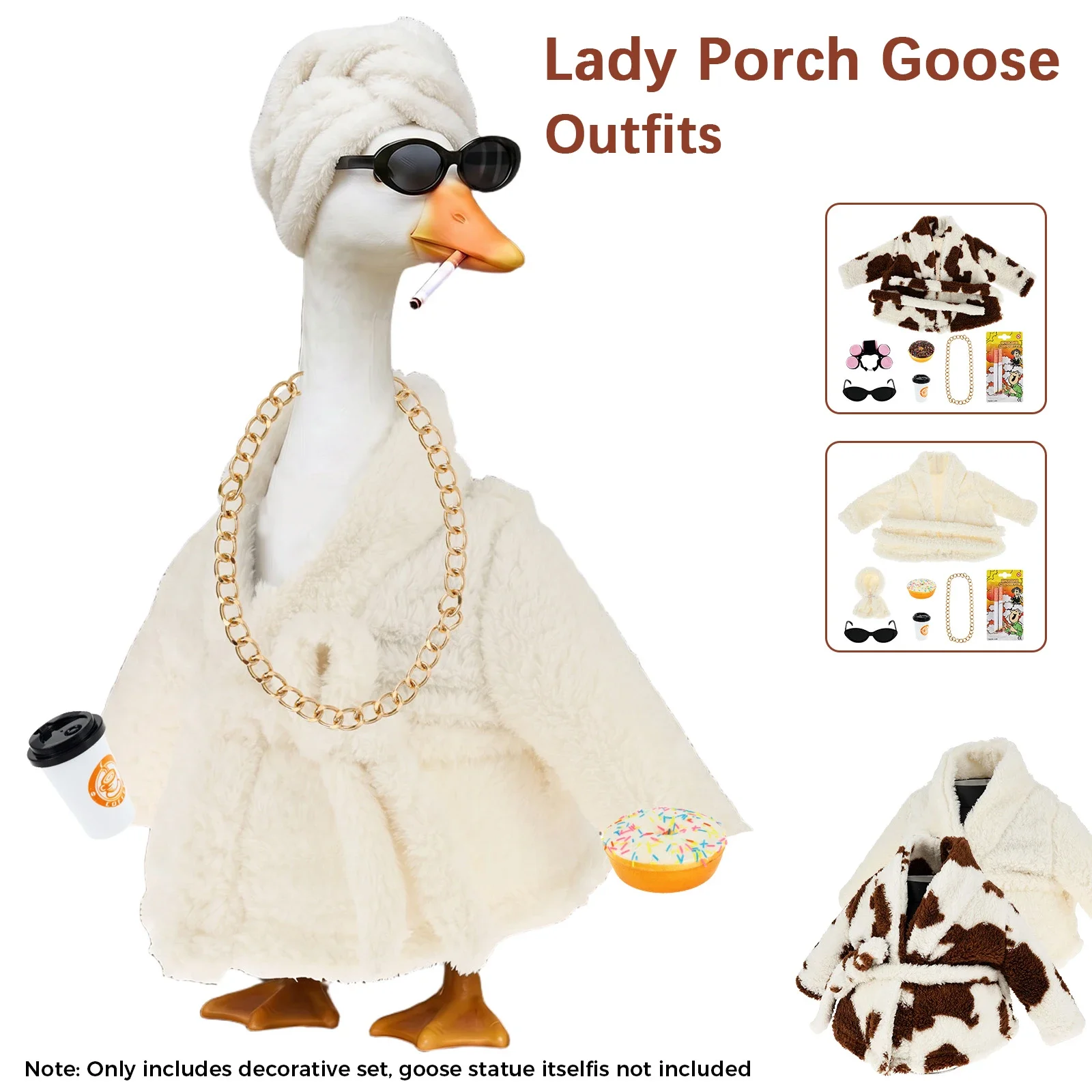 23 Inch Lady Porch Goose Outfits Decorative Lawn Goose Bathrobe Costume Funny Garden Statue Dress Up Clothing and Accessories