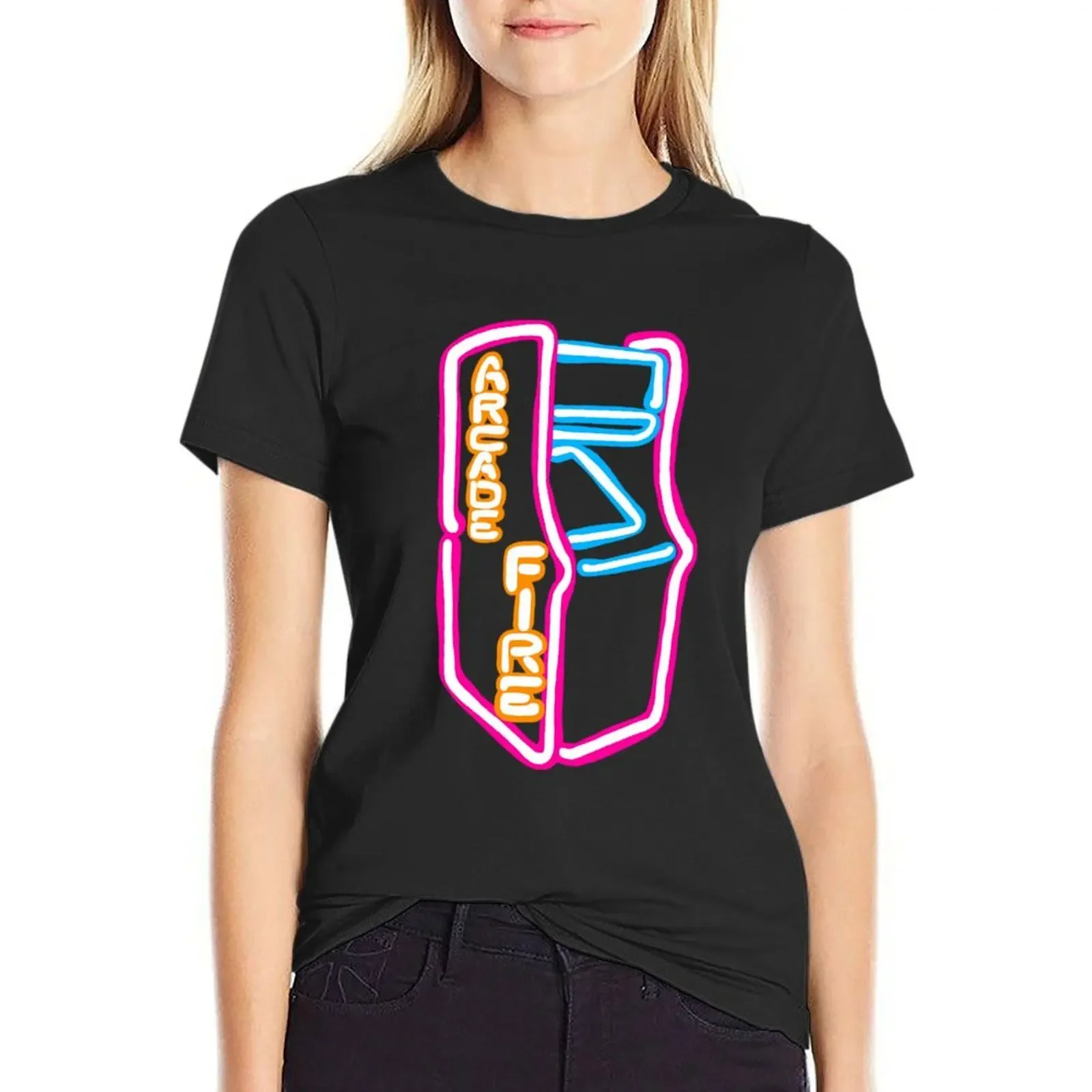 Arcade Fire Neon T-Shirt summer clothes vintage clothes graphics Woman fashion