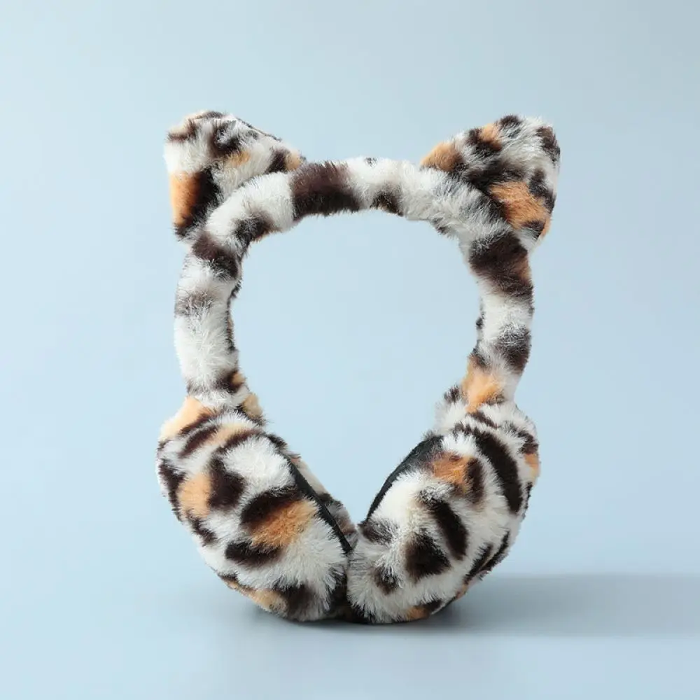 Warm Plush Earmuffs Leopard Print Winter Foldable Ear Muffs Women Soft Fuzzy Ear Warmers Outdoor Cold Weather Protection