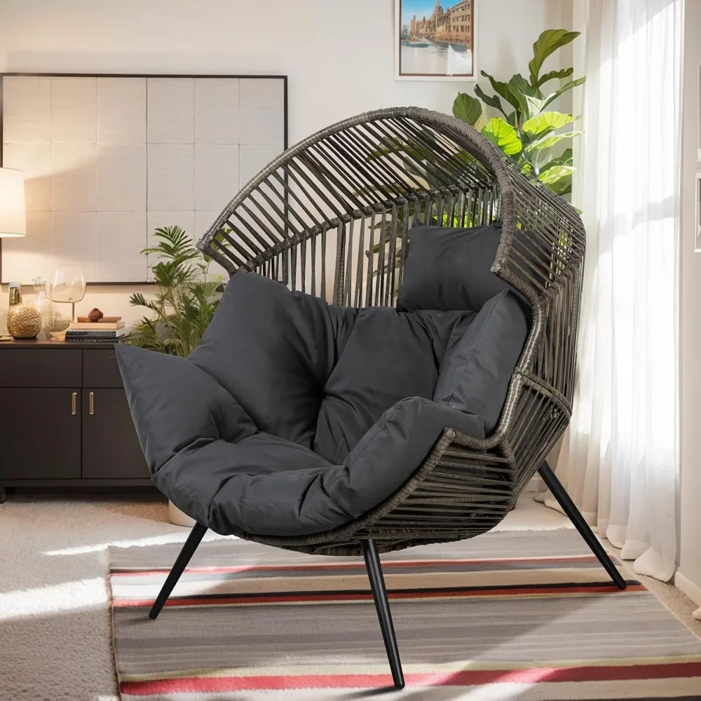

Outdoor Wicker Egg Chair PE Rattan Chair with Cushion, Oversized Patio Lounge Chair for Outdoor, Indoor, Balcony