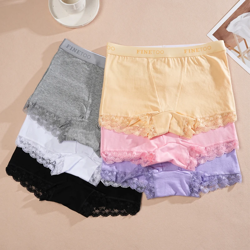 FINETOO 2 ks/sada dámských bezešvých bavlněných krajkových boxerek, jednobarevné, s písmenem, pohodlné sportovní kalhotky, měkké, prodyšné, chlapecké boxerky - náhled 4