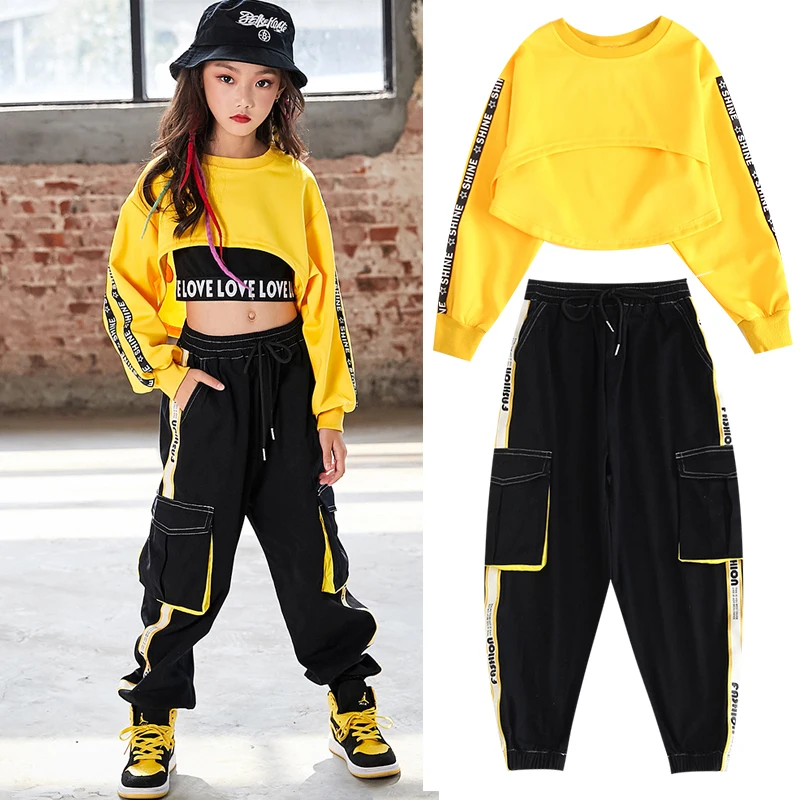 Novelty Hip Hop Clothes for Girls Street Dance Wear Costumes Kid Sweatshirt Pants Set Ballroom Dancewear Stage Rave Clothing