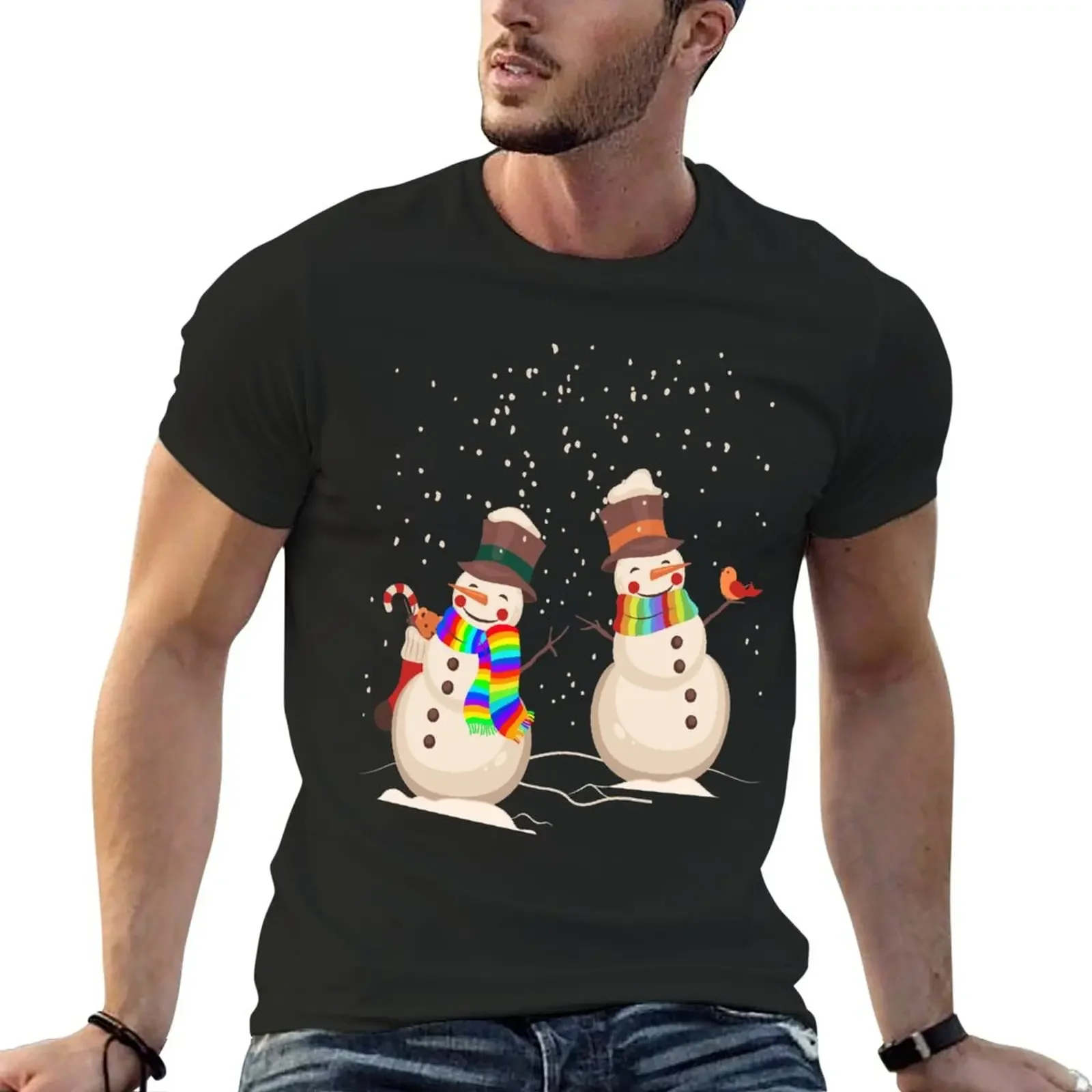 

Happy Holigays Gay LGBT Christmas T shirt with Two Snowmen T-Shirt kawaii clothes summer clothes men t shirt