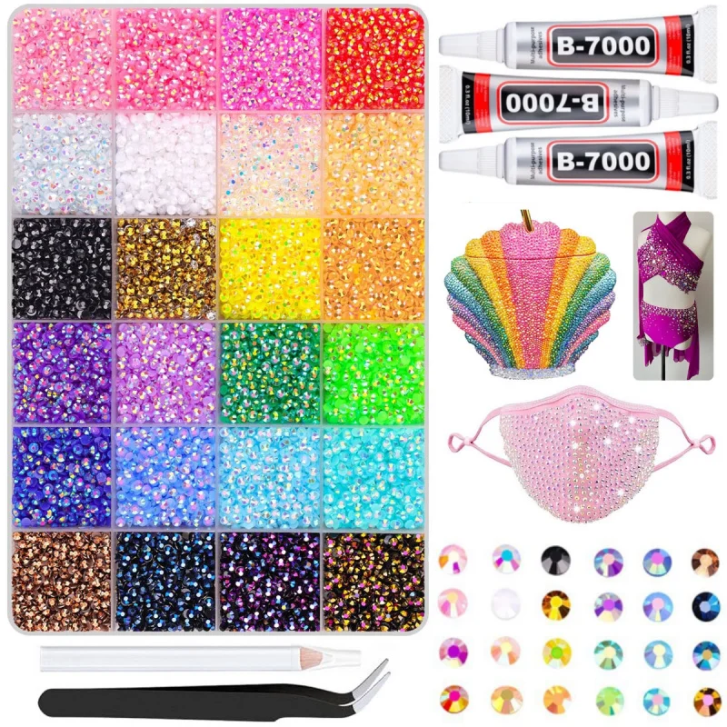 

24000Pcs Resin Rhinestones for Crafting with Tweezers, Mixed-Color 3mm Non Hotfix Flatback Gems, Bedazzling Crystal for DIY