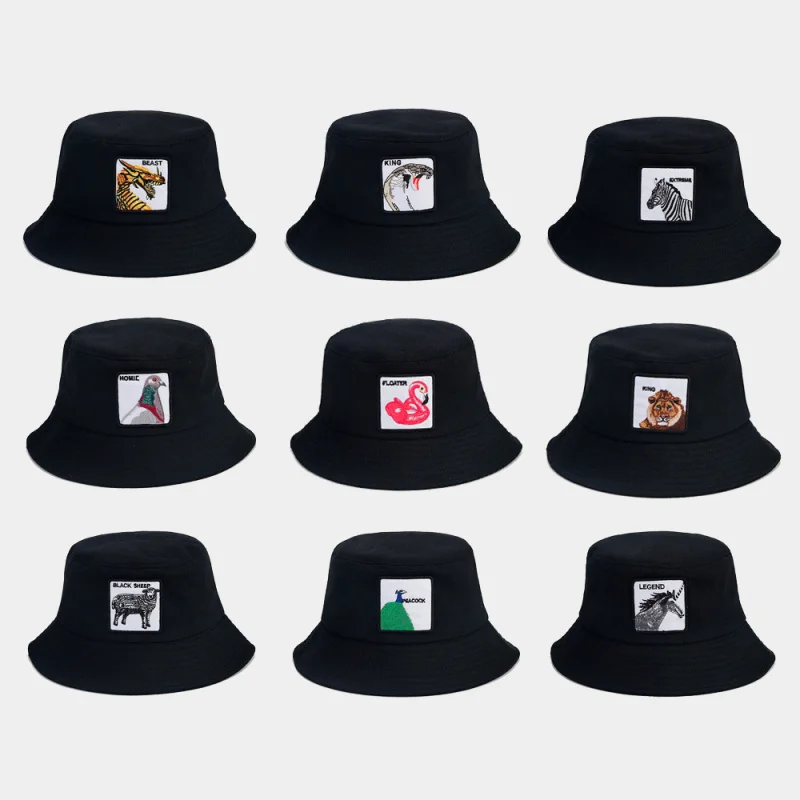 Kapelusz typu bucket hat Lonewolf, unisex, z haftowanym wilkiem, czapka rybacka, casualowy kapelusz przeciwsłoneczny do streetwearu