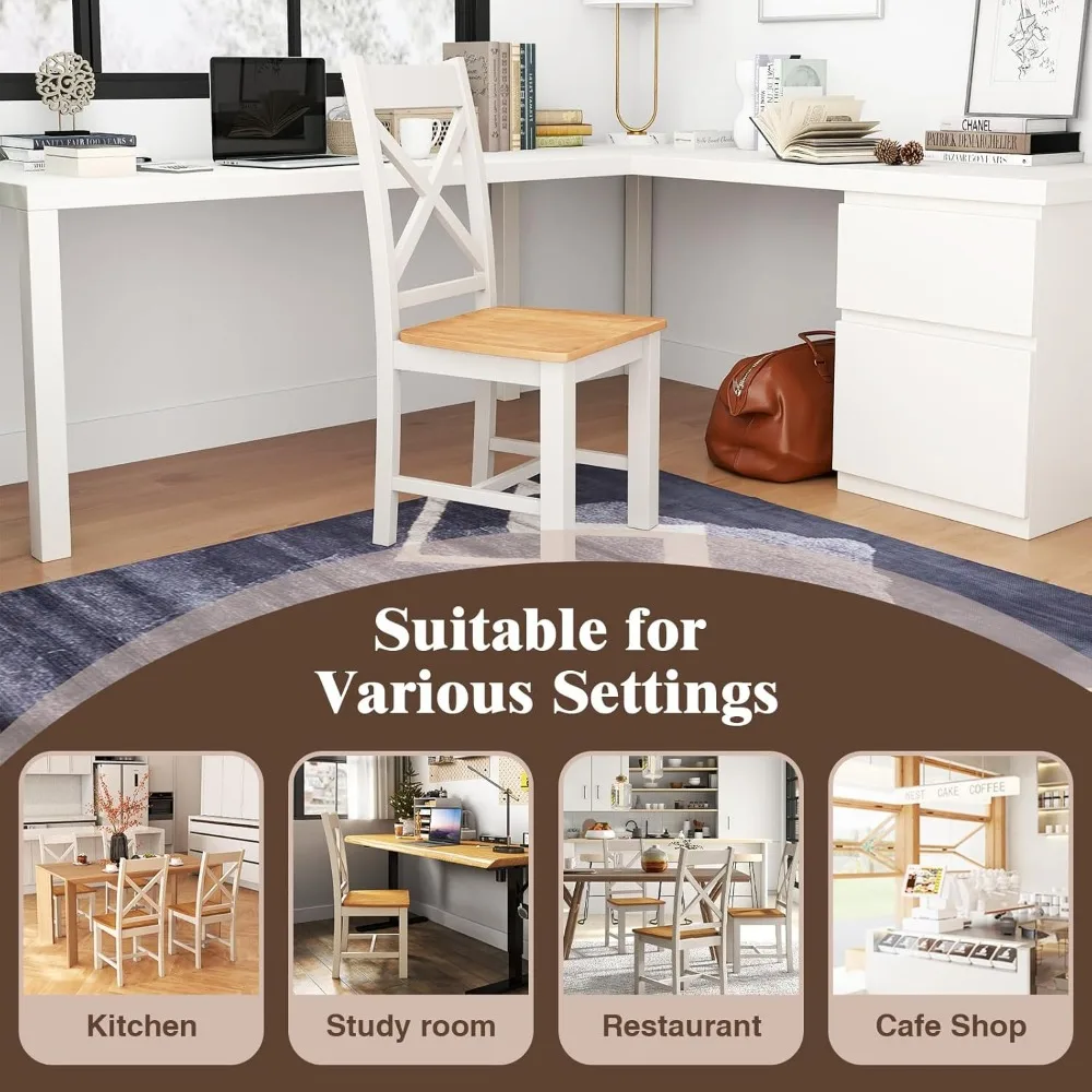 مجموعة من 4 كراسي لتناول الطعام على طراز المزرعة من Giantex، تصميم خلفي عالي متقاطع، خشب مطاطي، كراسي بذراعين للمطبخ الحديث #4