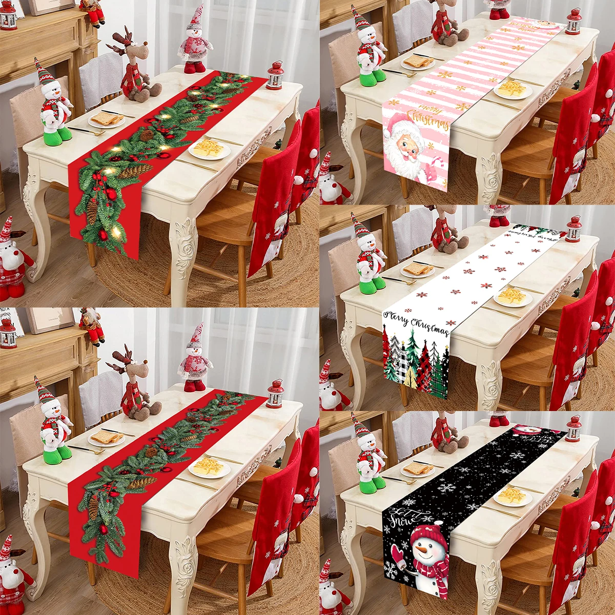 Christmas Table Runner Polyester Linen Xmas Table Flag Cover Merry Christmas Decorations for Home 2024 New Year Tablecloth 2025